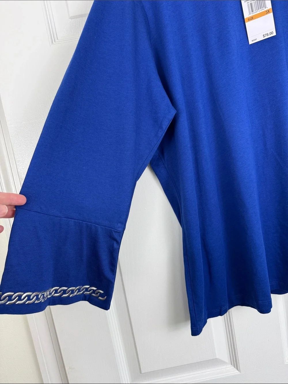 NWT Michael Kors Cobalt Blue Chain-Trim Bell Sleeve Tee Size 3X